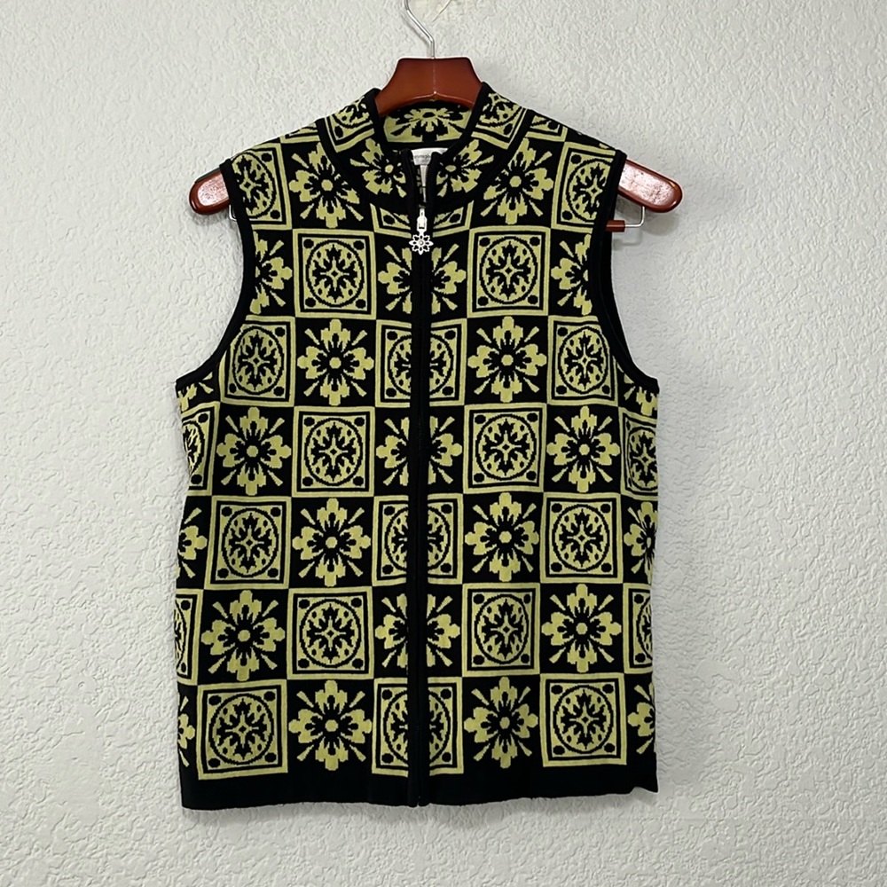 Vintage Y2K Floral Checkerboard Zip Sweater Vest